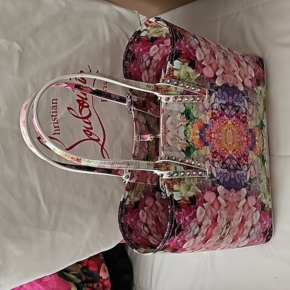 π2XHP Christian Louboutin CABATA Spiked Studded Paris Blooming Floral Tote Bag - Picture 13 of 16